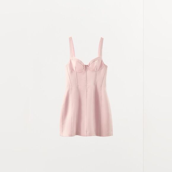 NWTβZARA SATIN SHORT DRESS Pink - Picture 10 of 13